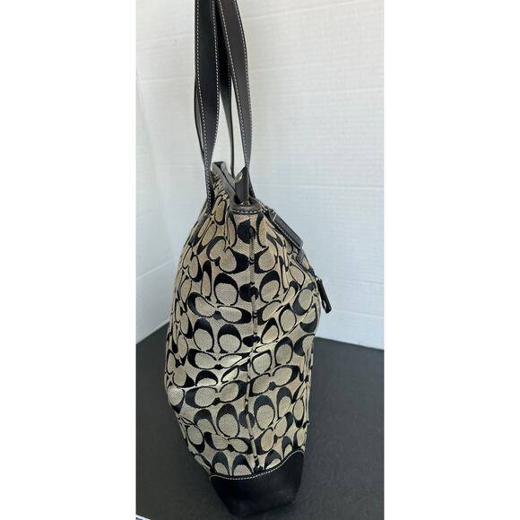 Coach Gray Black Canvas and Leather Signature C Tote Purse Shoulder Bag - Picture 2 of 13